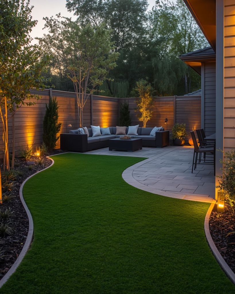 7. Creative Courtyard Landscaping Ideas with Curved 