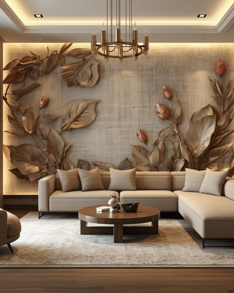 7. Elegant Beige Living Room Decor with Wall Art