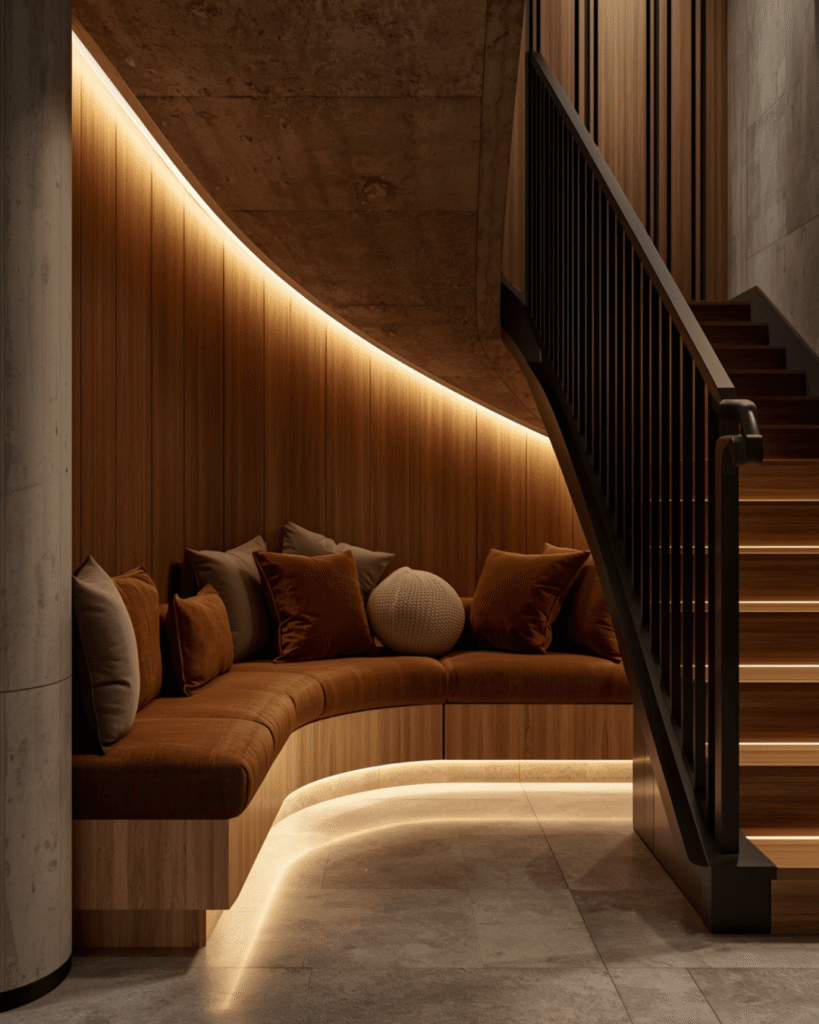 7. Luxury Minimalist Staircase Lounge for Modern Homes
