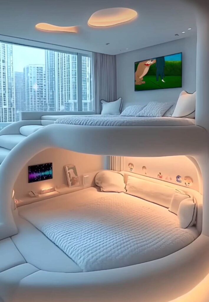 7. Minimalist Luxury Bedroom with Curved Architectural 