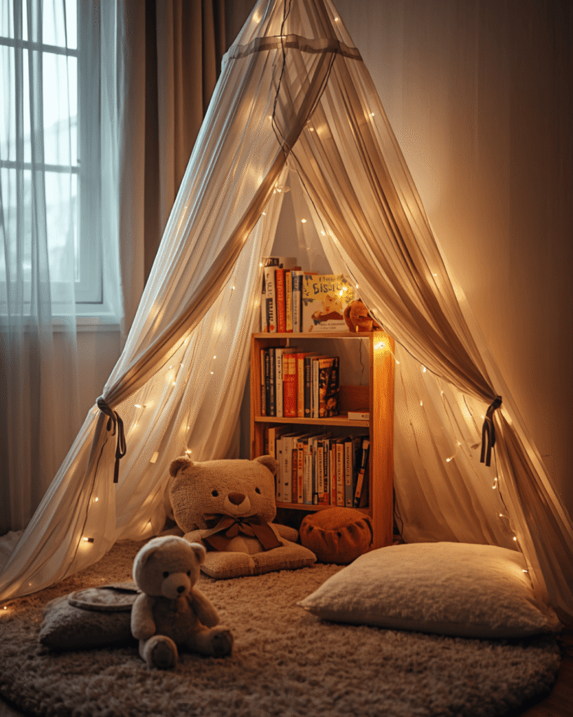 7. Modern Kids Room with Cozy Reading Corner
