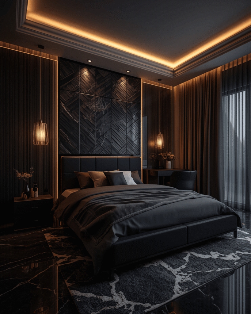 7. Sophisticated Bedroom Ceiling Design with LED Panels