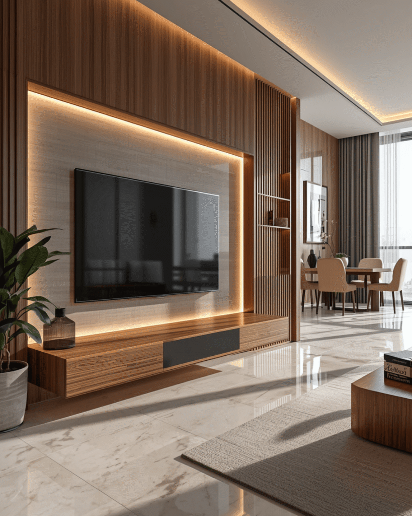 7.  Sophisticated Living Room with Wooden 