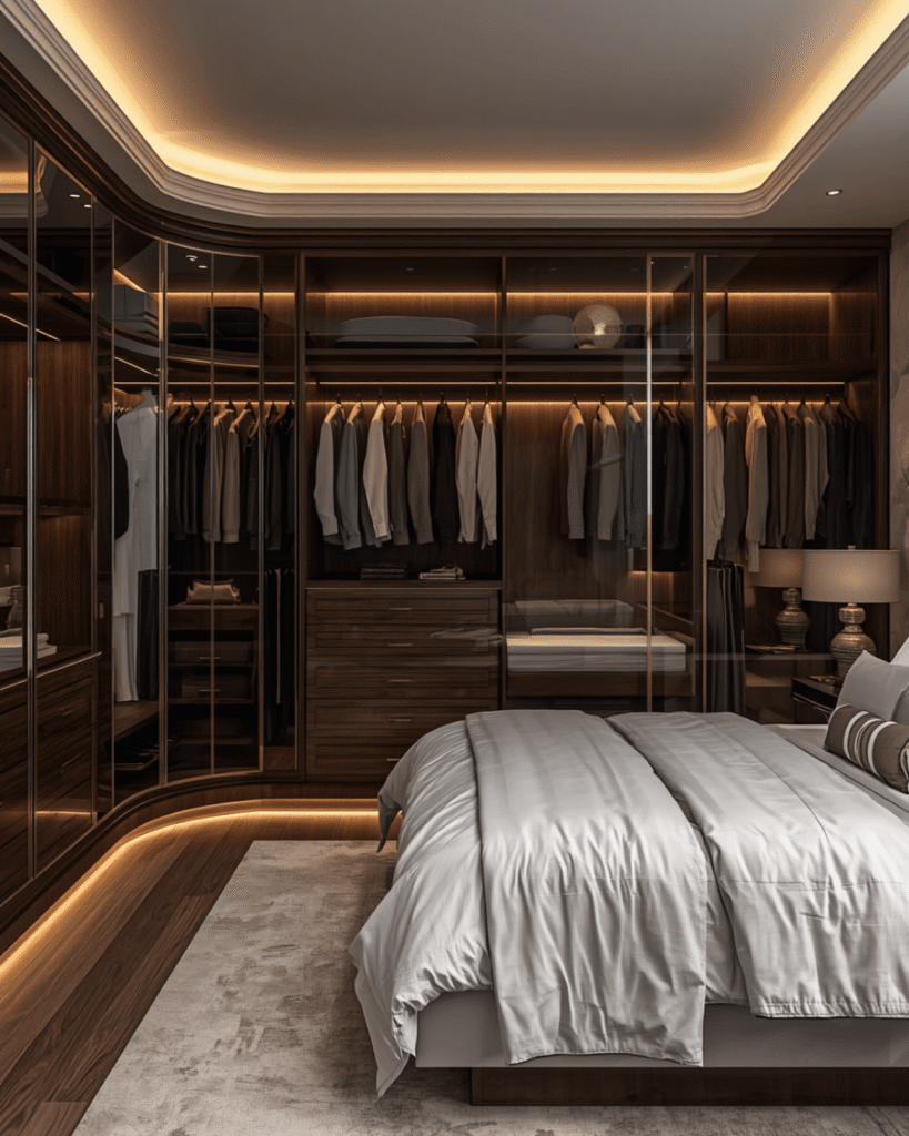 7. Stylish Dark Wood Closet Designs for Modern Interiors