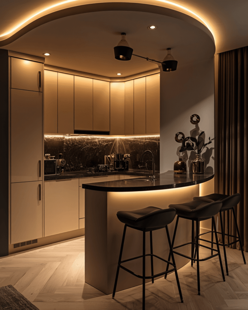 7.Contemporary Kitchen Design with Curved Interior Architecture