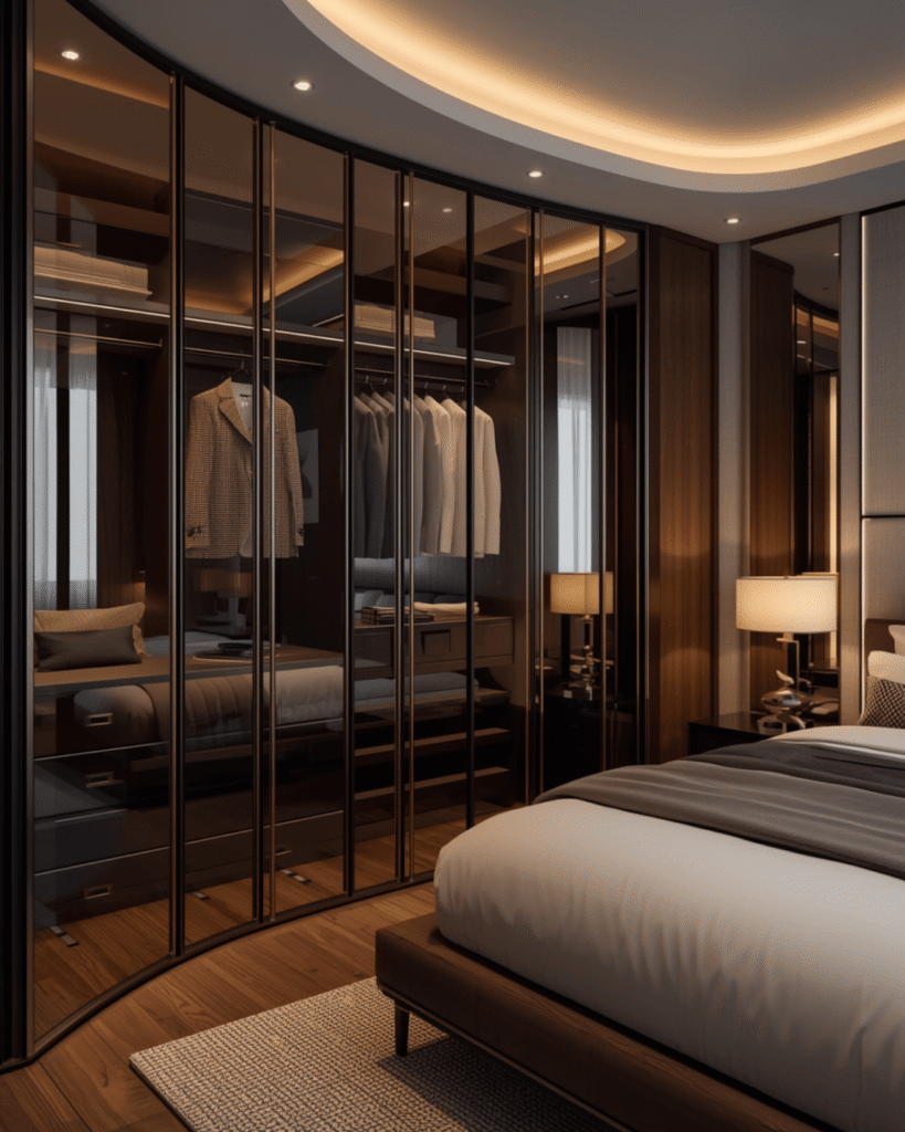 8. Elegant Bedroom Wardrobe Ideas with Glass Panels