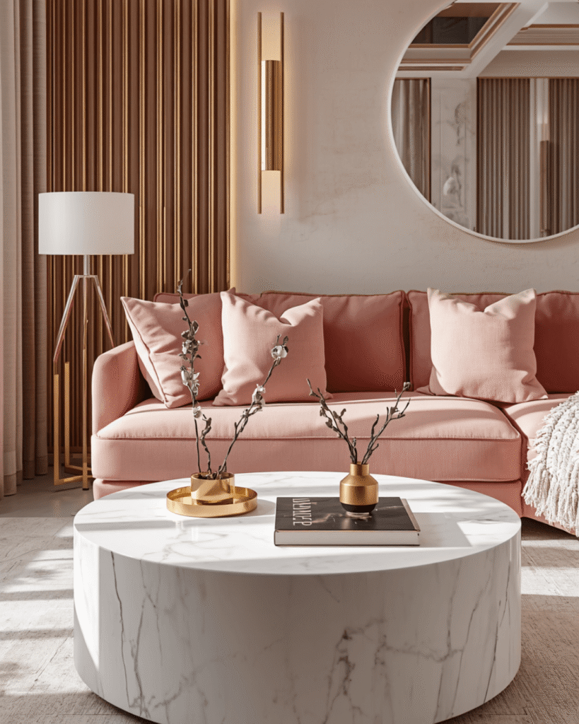8. Stylish Living Room Setup with Soft Lighting and Modern Wall Art