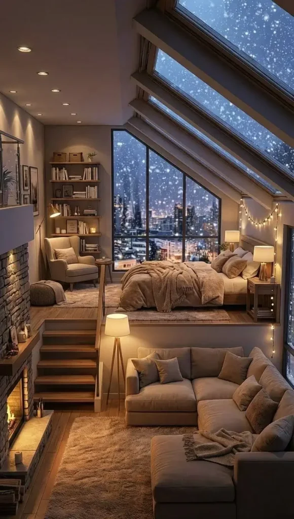 5. Luxury Loft Living Room and Bedroom Combination Design