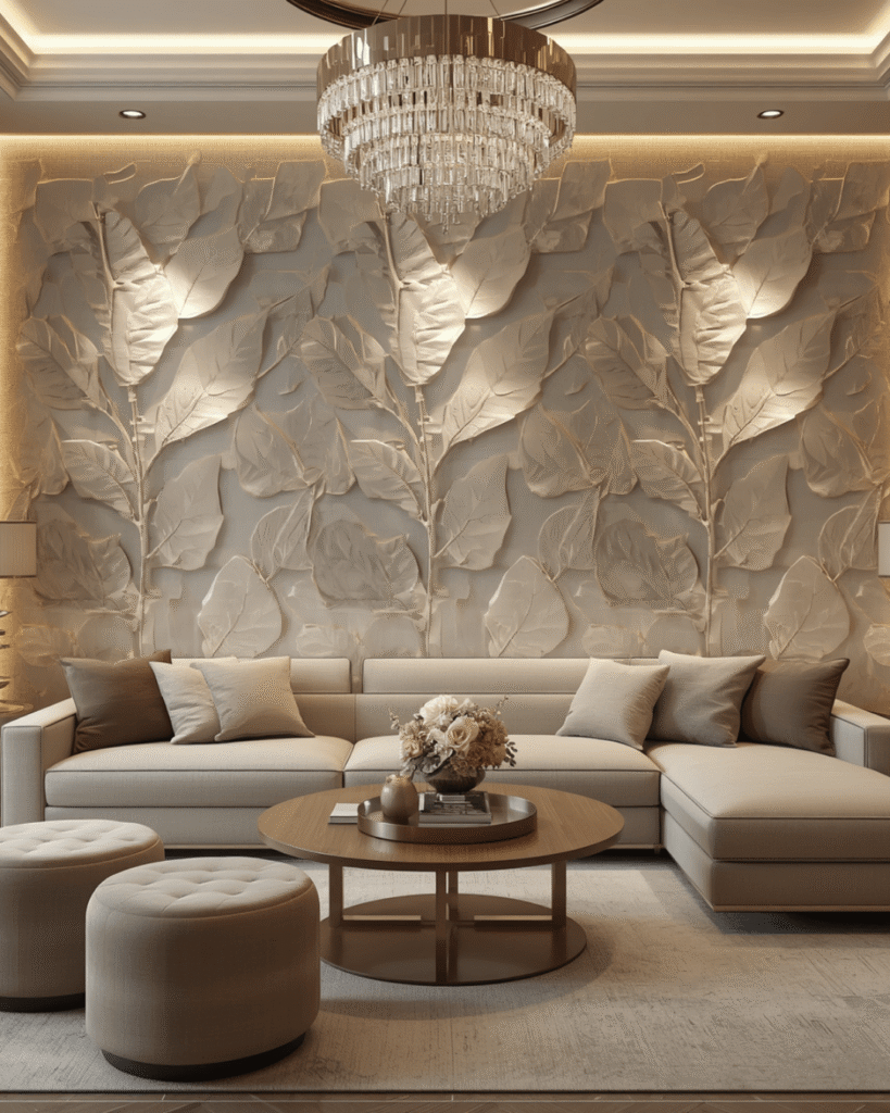 9. Artistic Feature Wall Ideas for Sophisticated Living Rooms