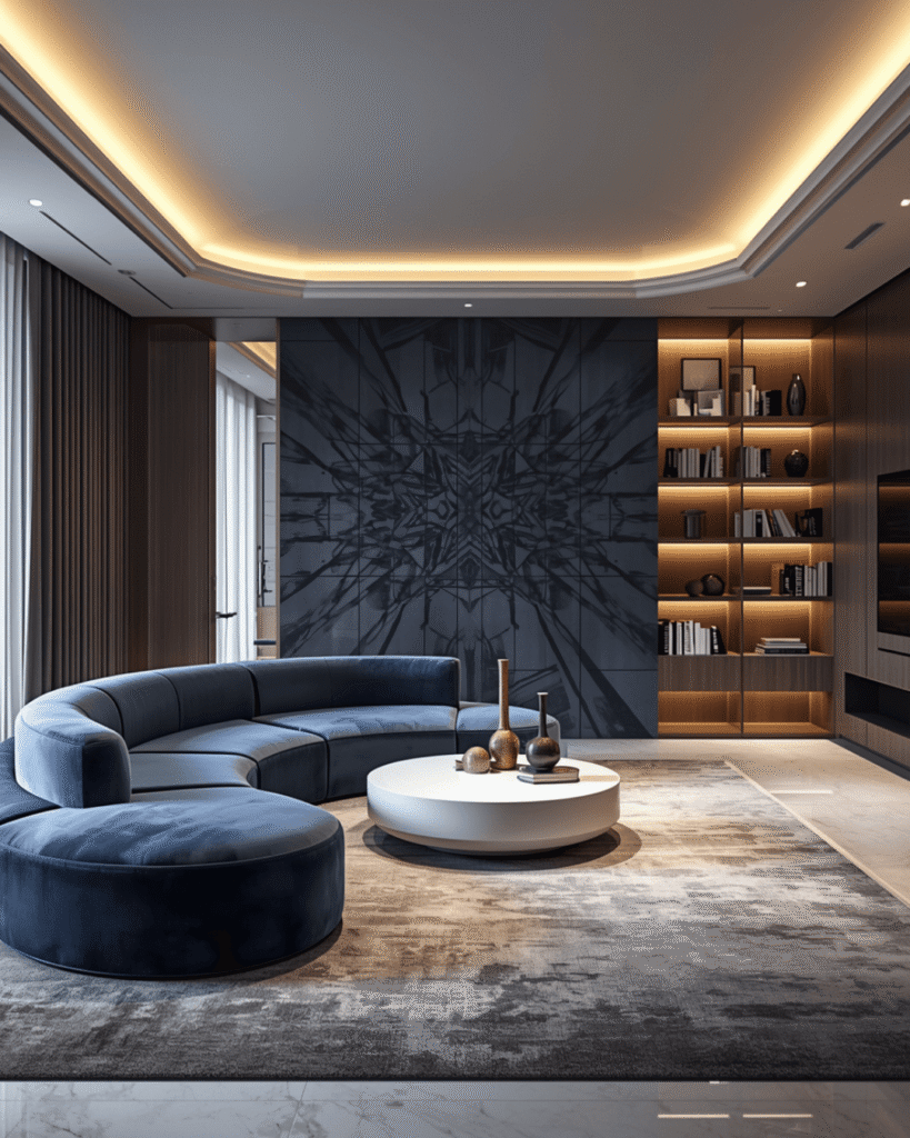 9. Chic Modern Living Room with Curved 