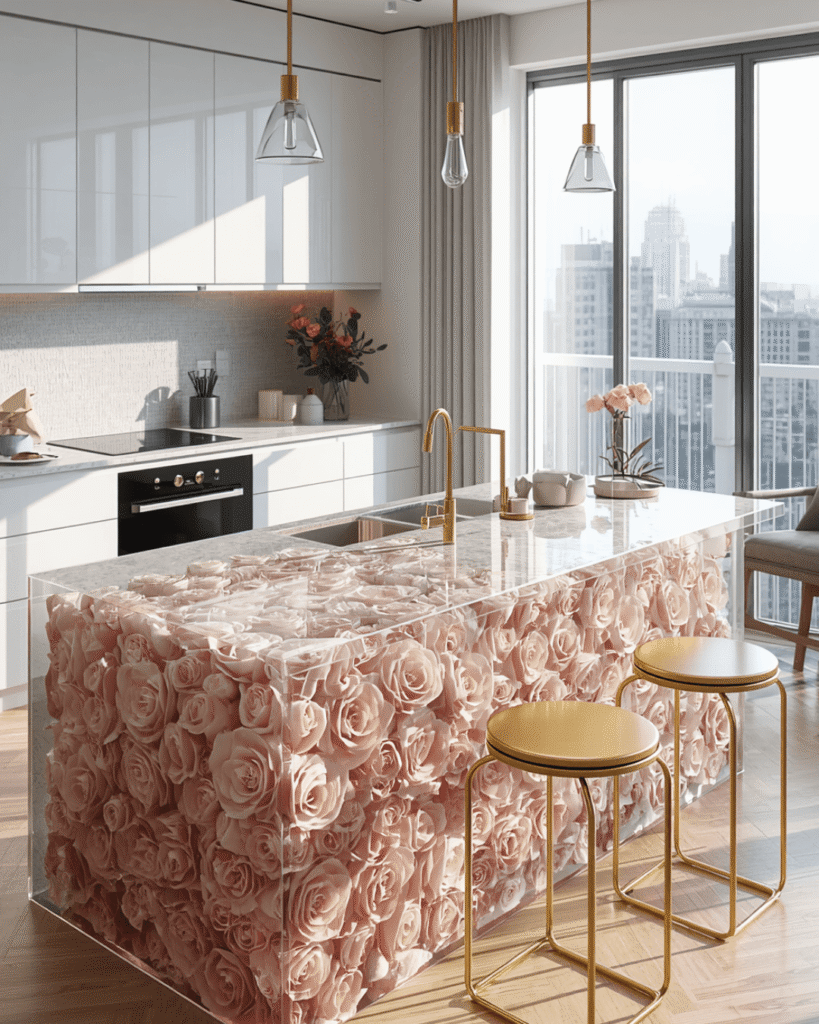9. Contemporary Kitchen Styling with Soft Pink Interior Themes