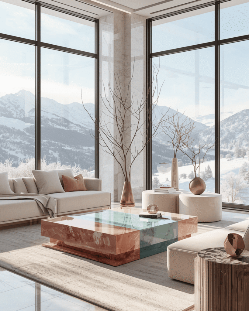 9. Elegant Winter Living Room Decor with Pastel Furniture