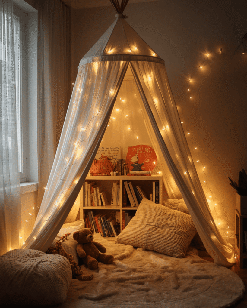 9. Minimal Kids Bedroom with Reading Area