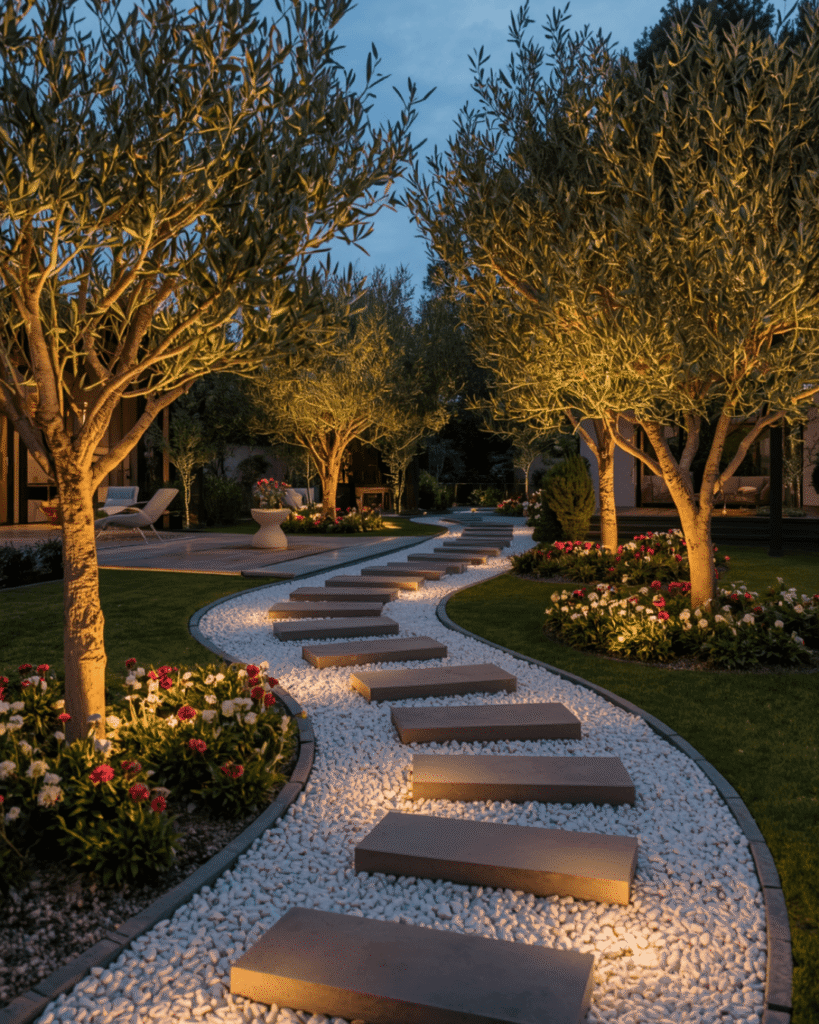 9. Minimalist Garden Landscaping Ideas with LED 
