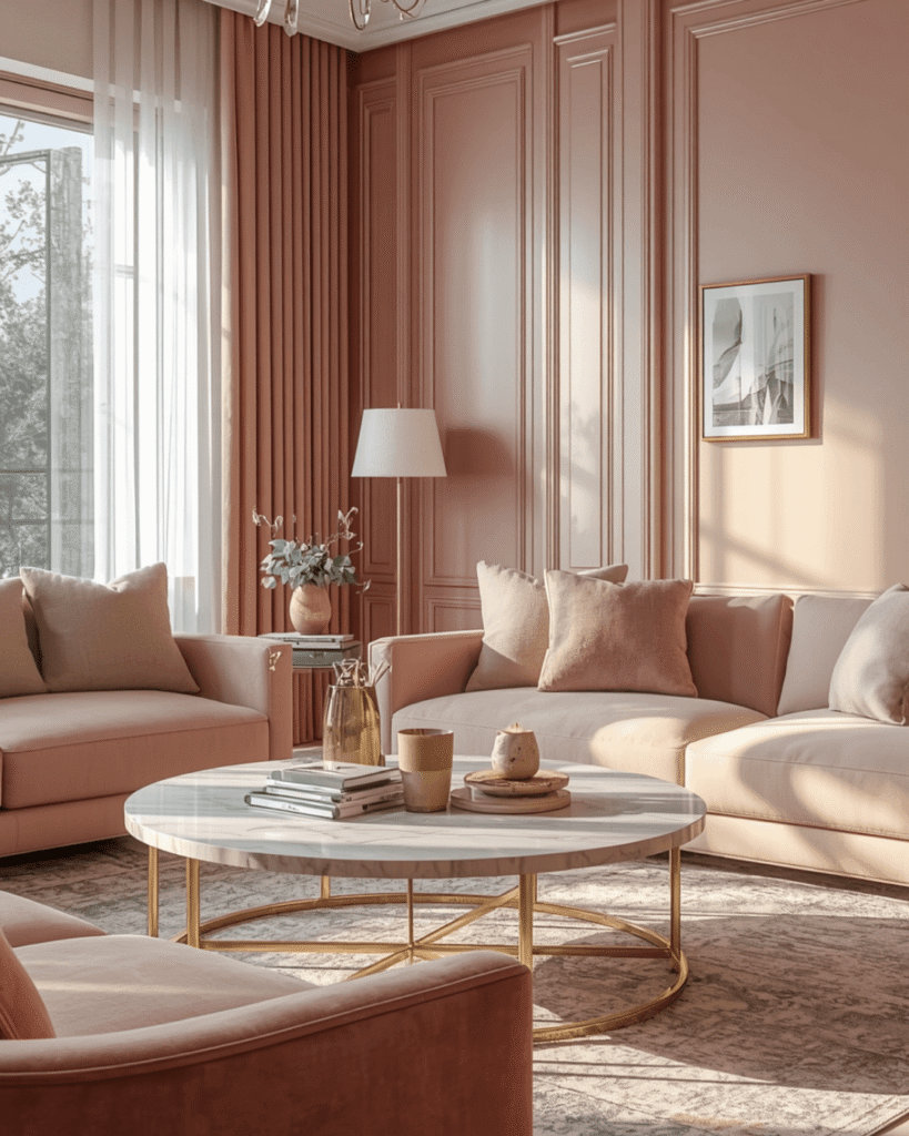 9. Minimalist Living Room Design with Soft Colors and Cozy Layout