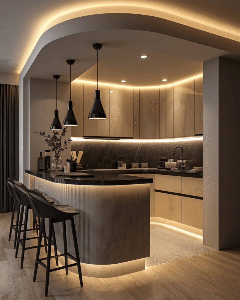 9. Modern Black and Beige Kitchen Inspiration for Small Homes