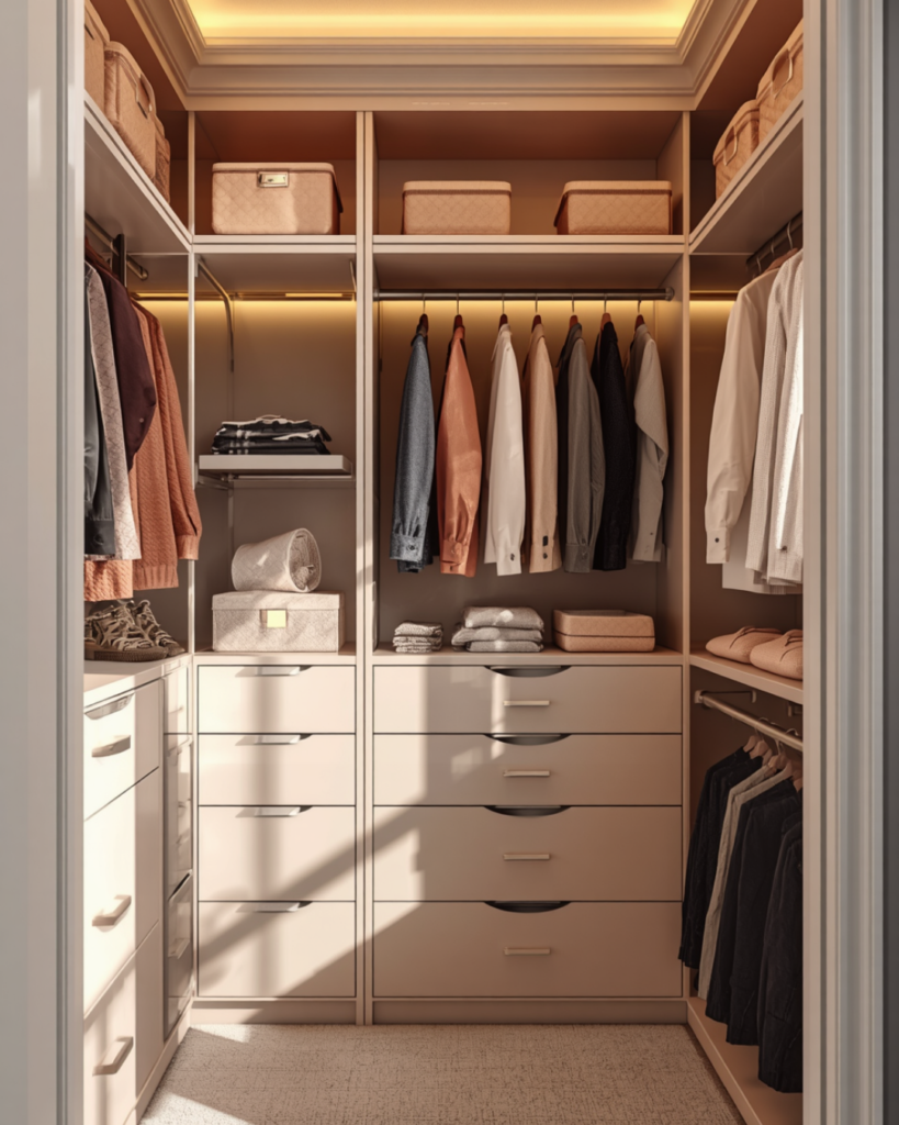 9. Modern Closet Setup with Organized Shelves and Soft Lighting Design

A modern closet should be both functional and stylish. This setup uses organized shelves and soft lighting to create a balanced design. The layout ensures easy access to all items while maintaining a clean look. This design is perfect for everyday use and modern living.