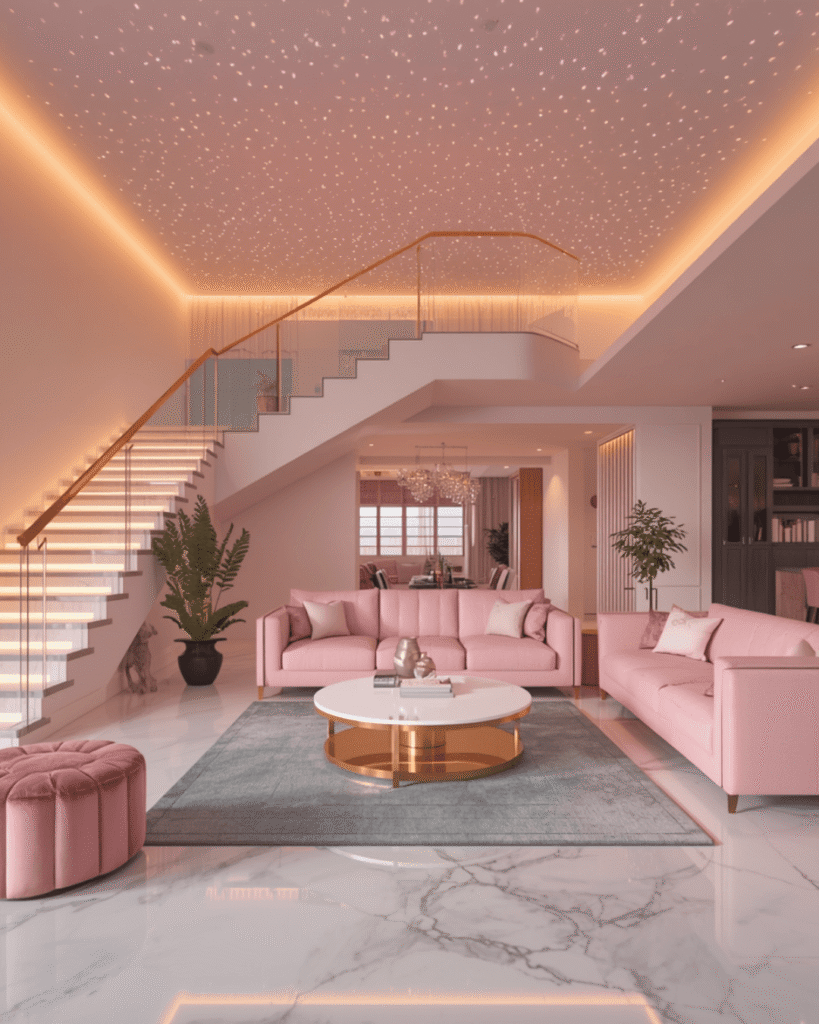 9. Modern Glam Living Room Design 