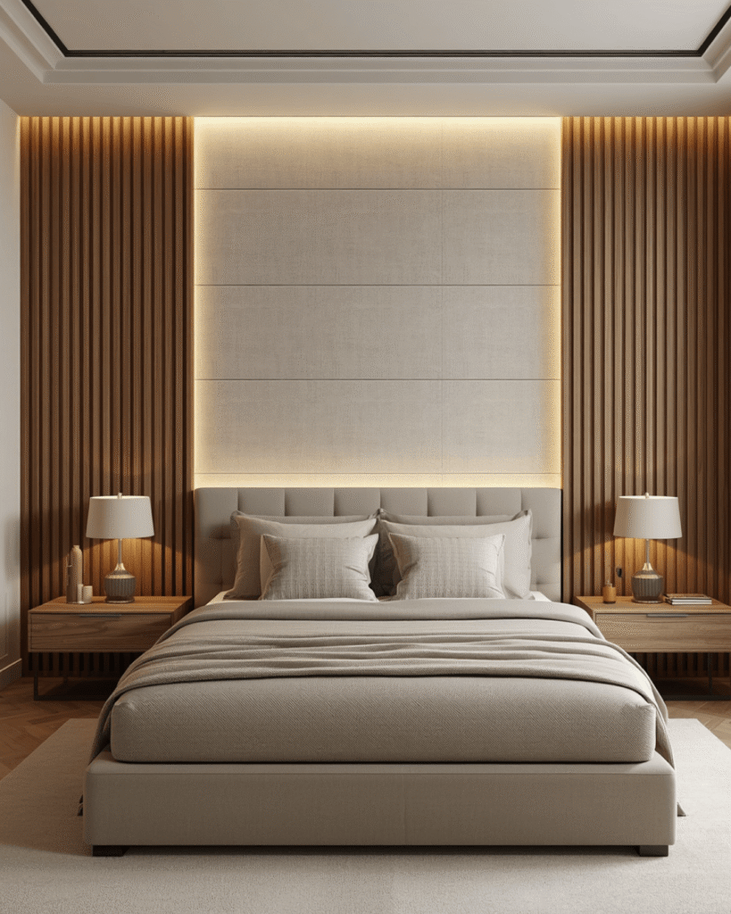 9. Soft Aesthetic Bedroom with Neutral Tones and Ambient Light Setup