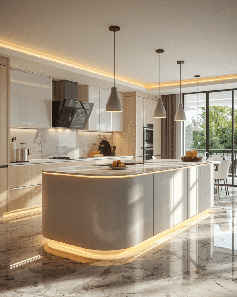 9. Warm Modern Kitchen with Clean 