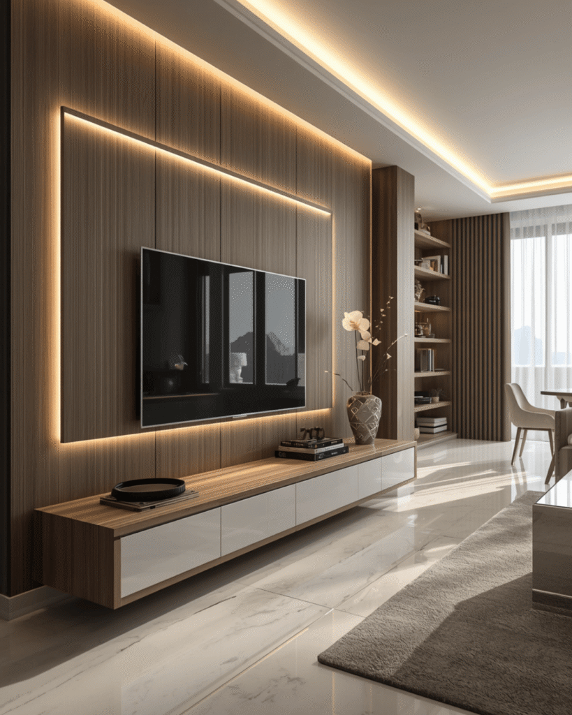 9. Warm Neutral Living Room with Modern Design