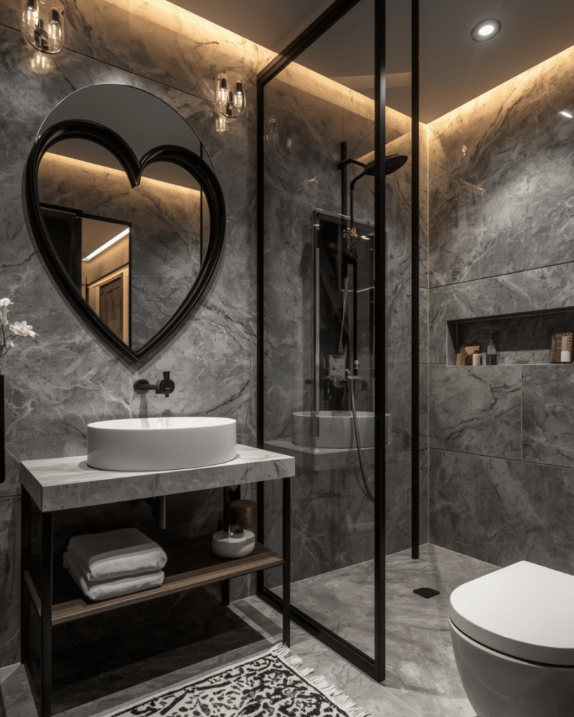 9.Minimalist Bathroom Interior Design with Warm Lighting