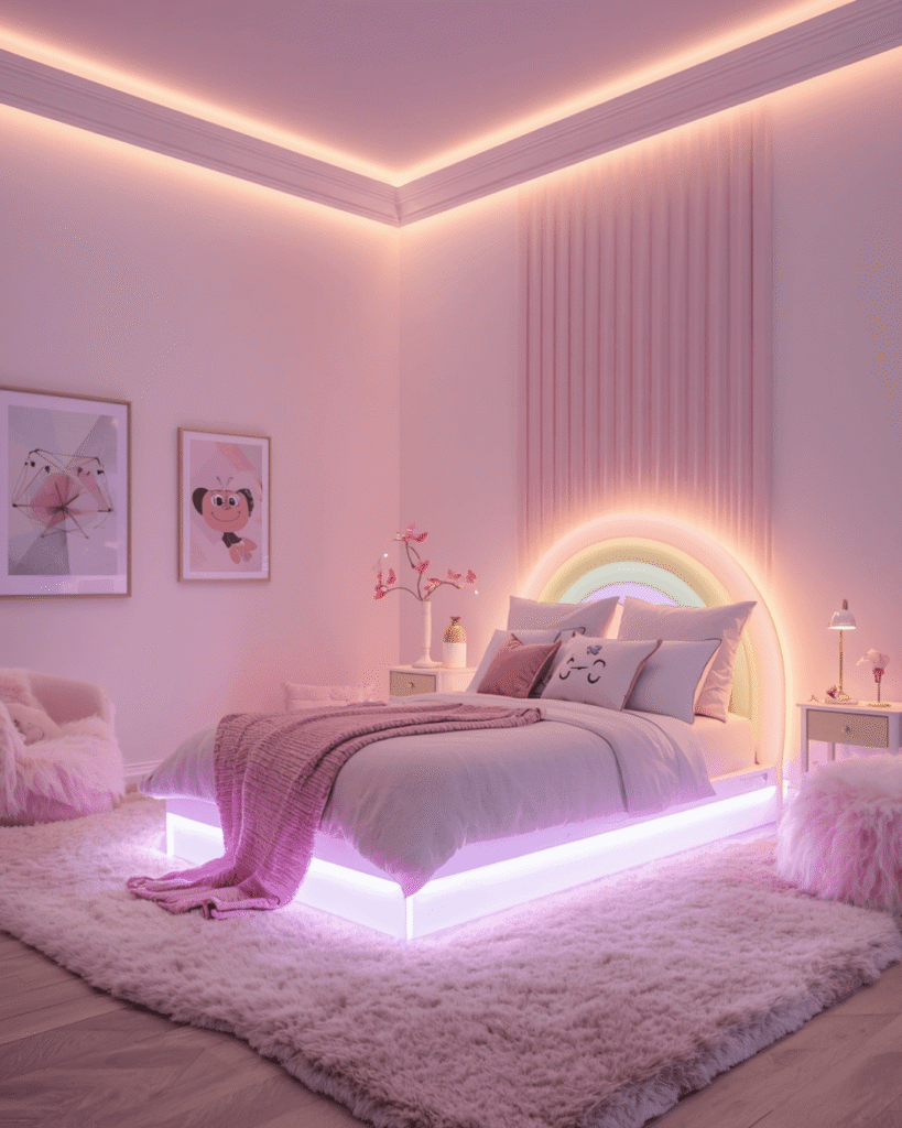 9.Modern Princess Bedroom with Soft Pink Decor