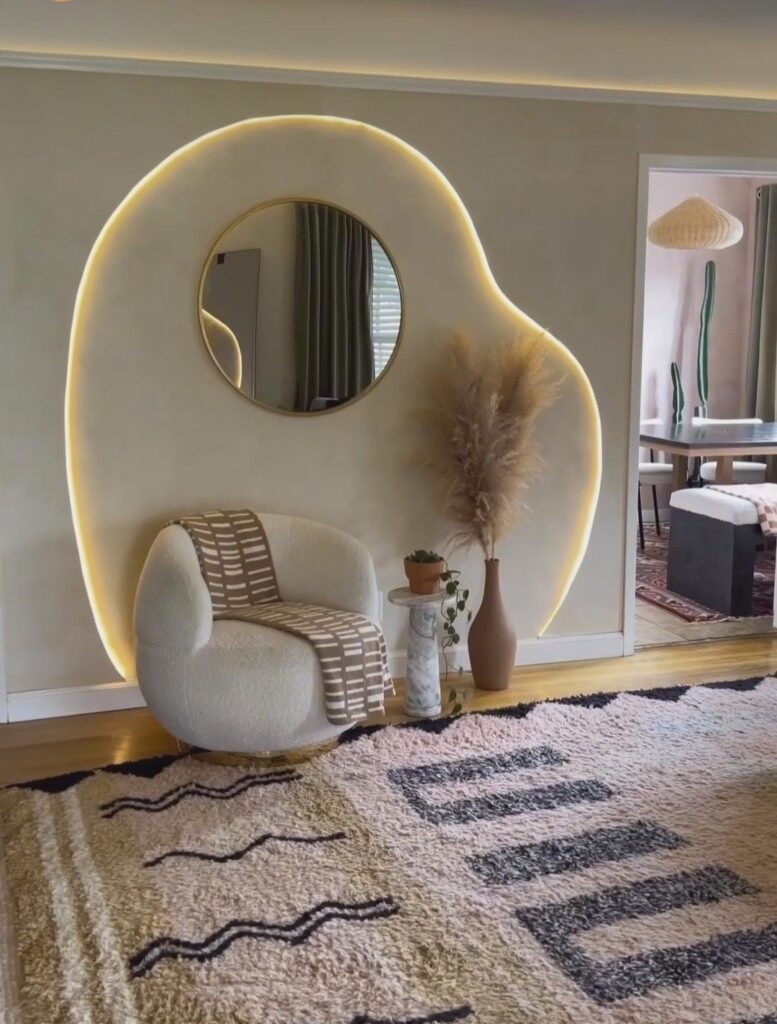 Cozy Minimalist Living Room Corner Design With Warm LED Lighting