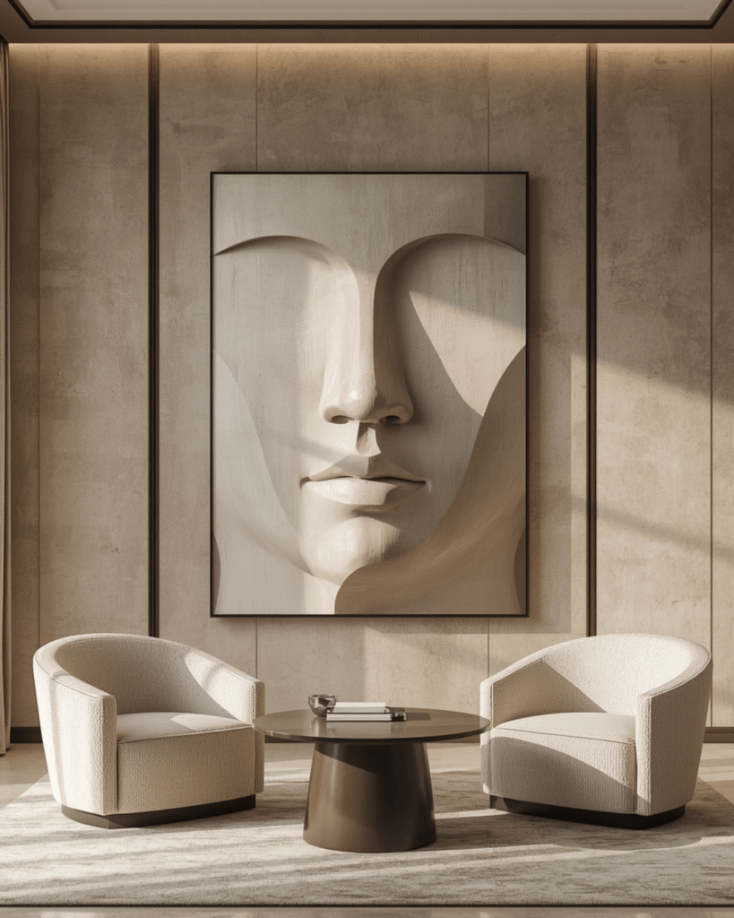Modern Abstract Face Wall Art Ideas For Luxury Minimalist Living Rooms
