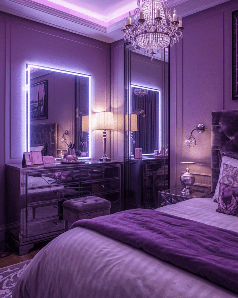 1:Luxury Purple Glam Bedroom Interior Design Ideas