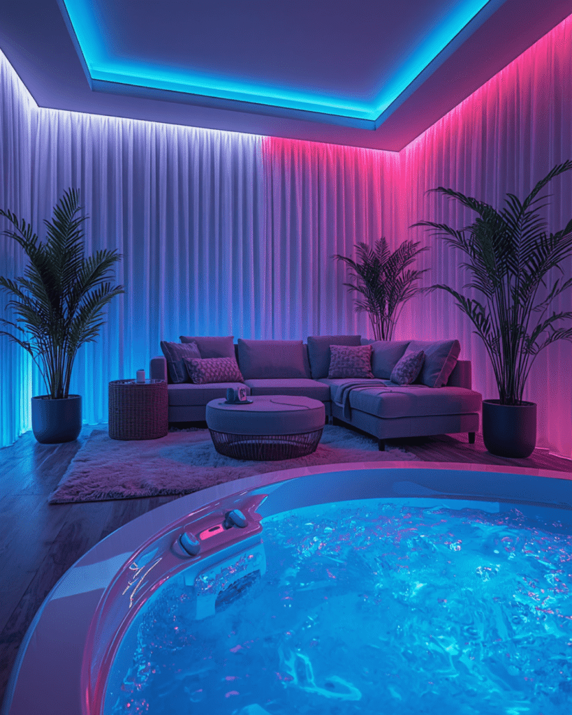 9. Glamorous LED Jacuzzi Room