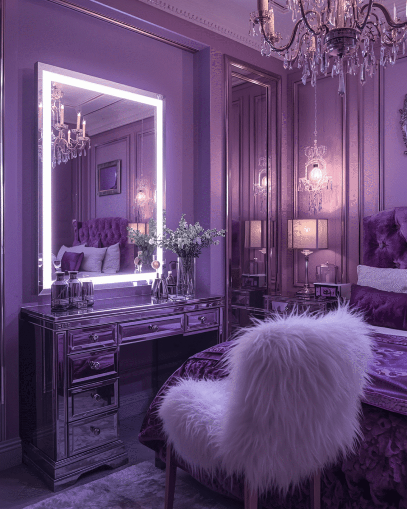 9.Modern Glam Bedroom Ideas with Mirrored Furniture 