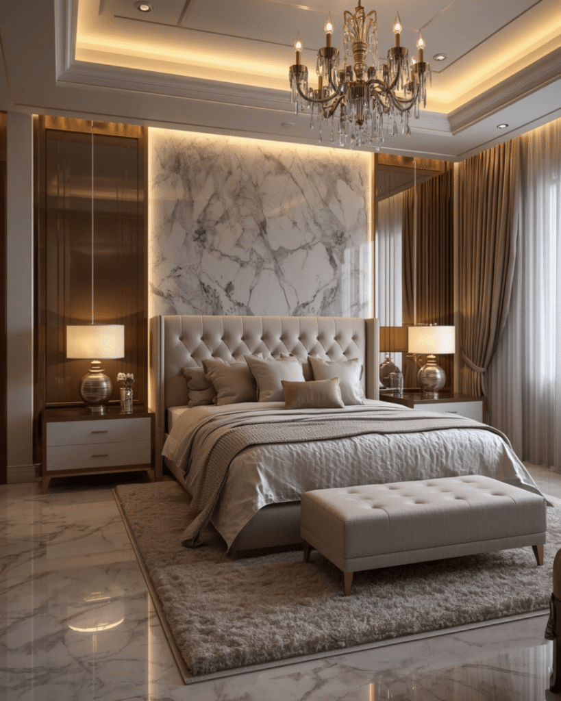 7. Sophisticated Bedroom Interior with Warm LED Lighting