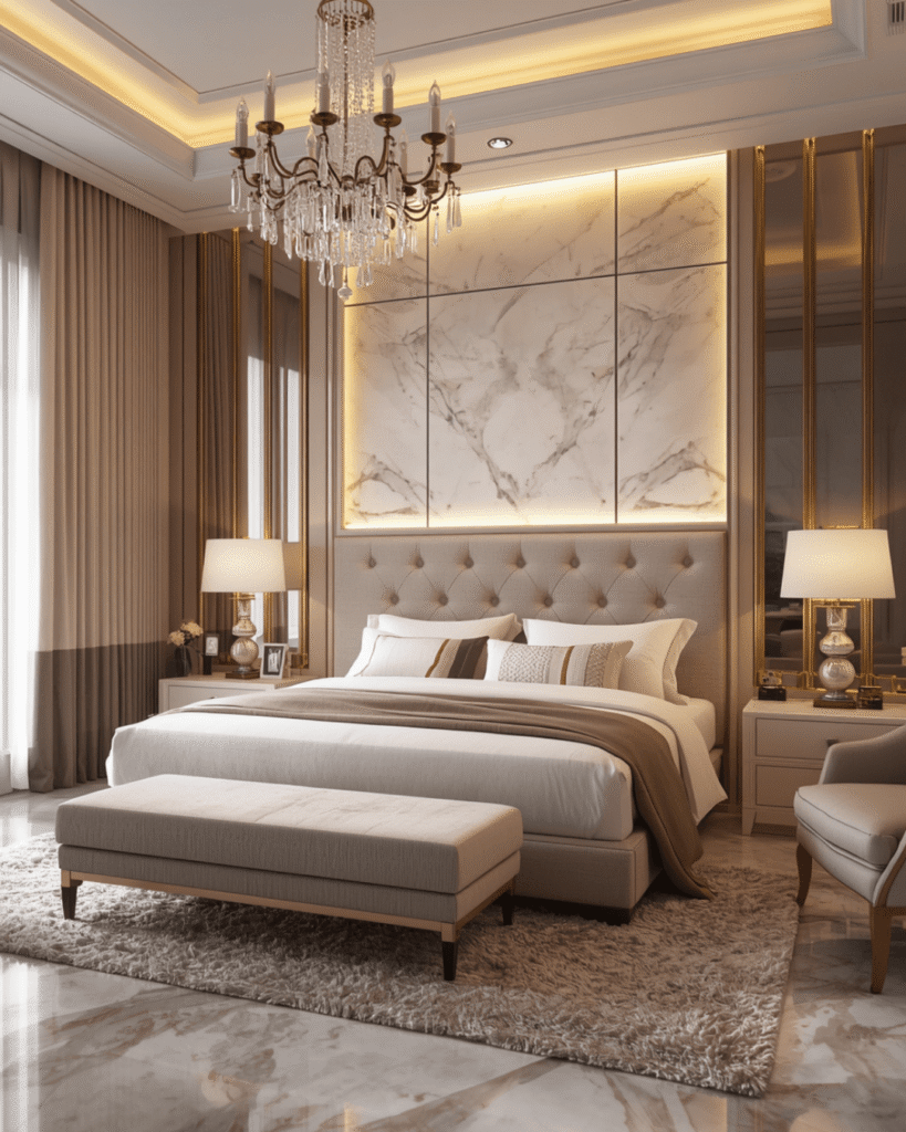3. Contemporary Bedroom Interior with Marble Accent Wall
