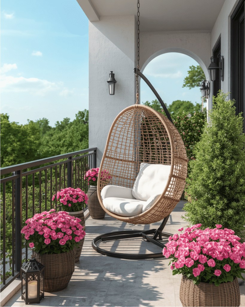7. Stylish Apartment Balcony Makeover with Cozy Seating