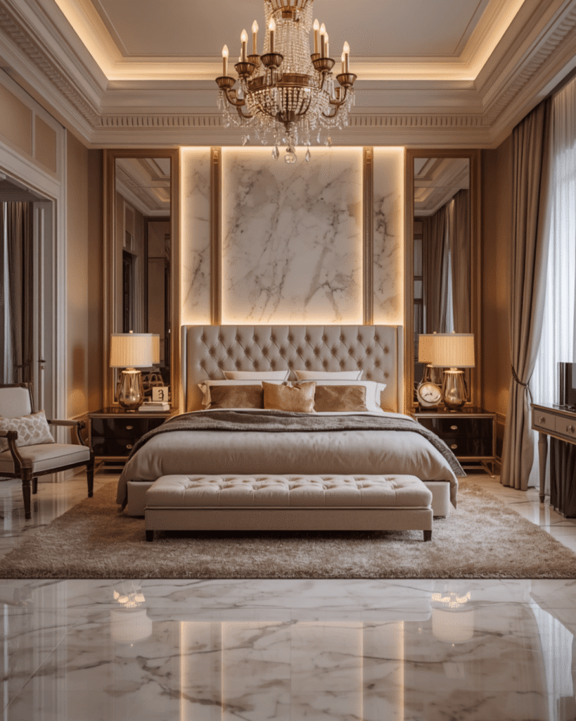 2. Elegant Neutral Bedroom Decor with Ambient Lighting