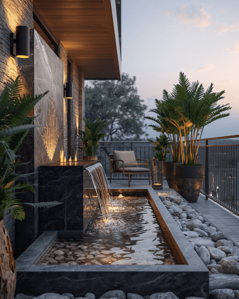 1. Modern Balcony Water Fountain Ideas for a Relaxing Outdoor Retreat