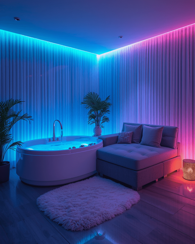 8. Luxury Home Spa Setup with Cozy Lighting