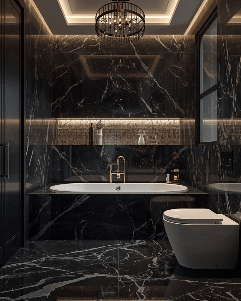6. Stylish Modern Bathroom with Glossy Marble Tiles