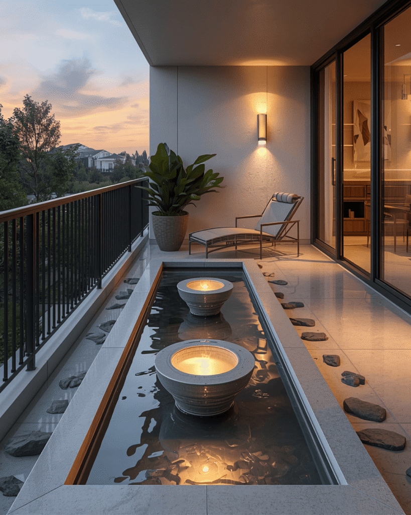 2. Luxury Balcony Garden Design with Water Feature Inspiration
