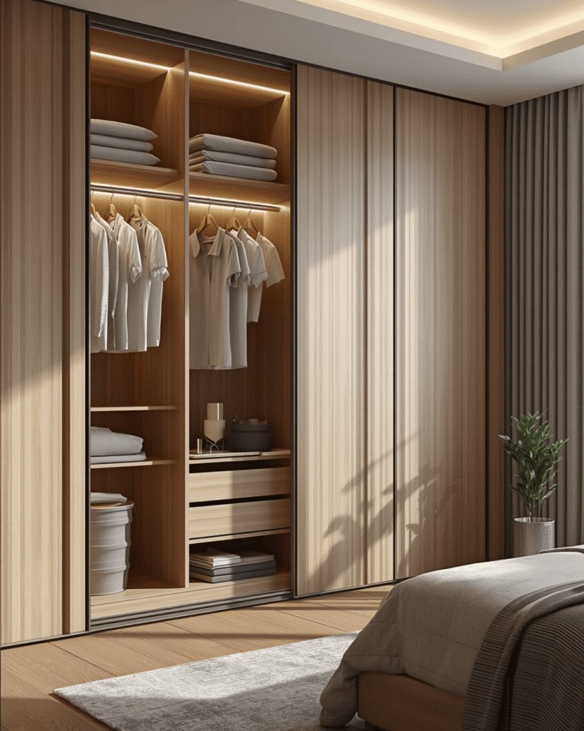 9. Elegant Bedroom Closet Makeover Ideas with LED Lighting