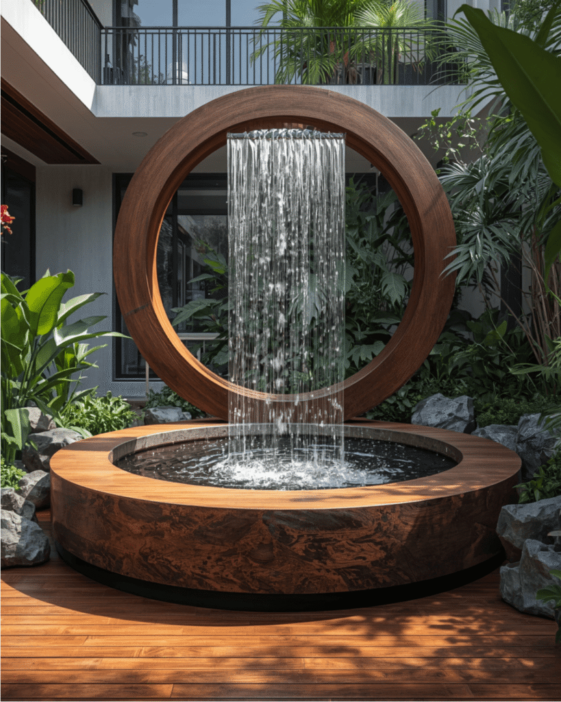 10. Modern Courtyard Waterfall Design for Luxury Outdoor Spaces