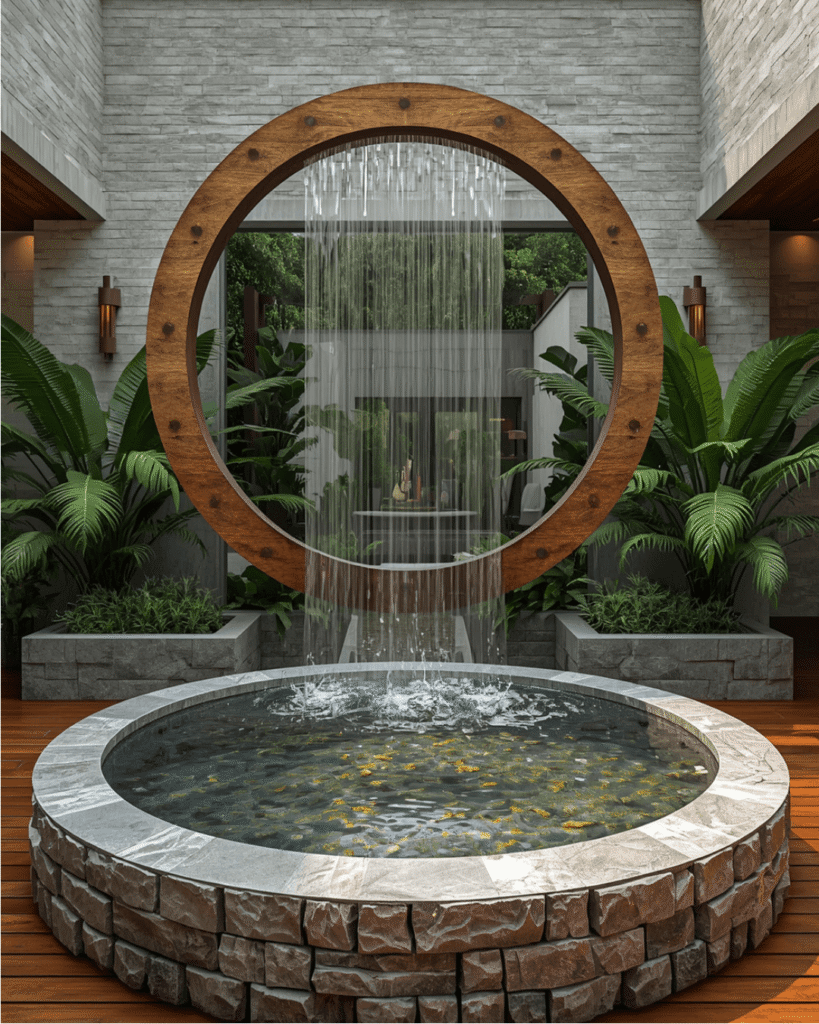 3. Creative Backyard Landscaping with Circular Water Features