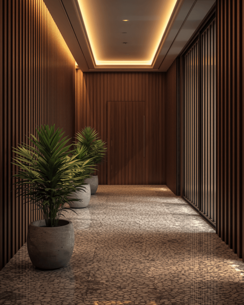 9. Cozy Modern Hallway Decor with Indoor Plants