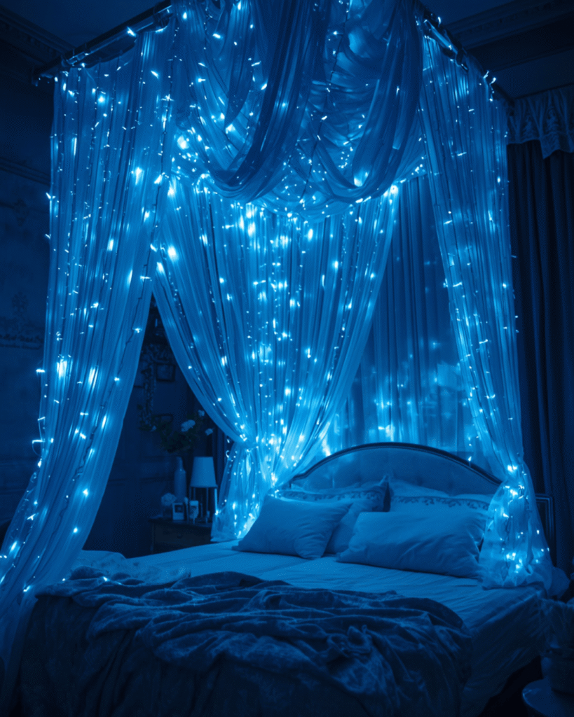 3. Luxury Celestial Bedroom Decor with Canopy Lights