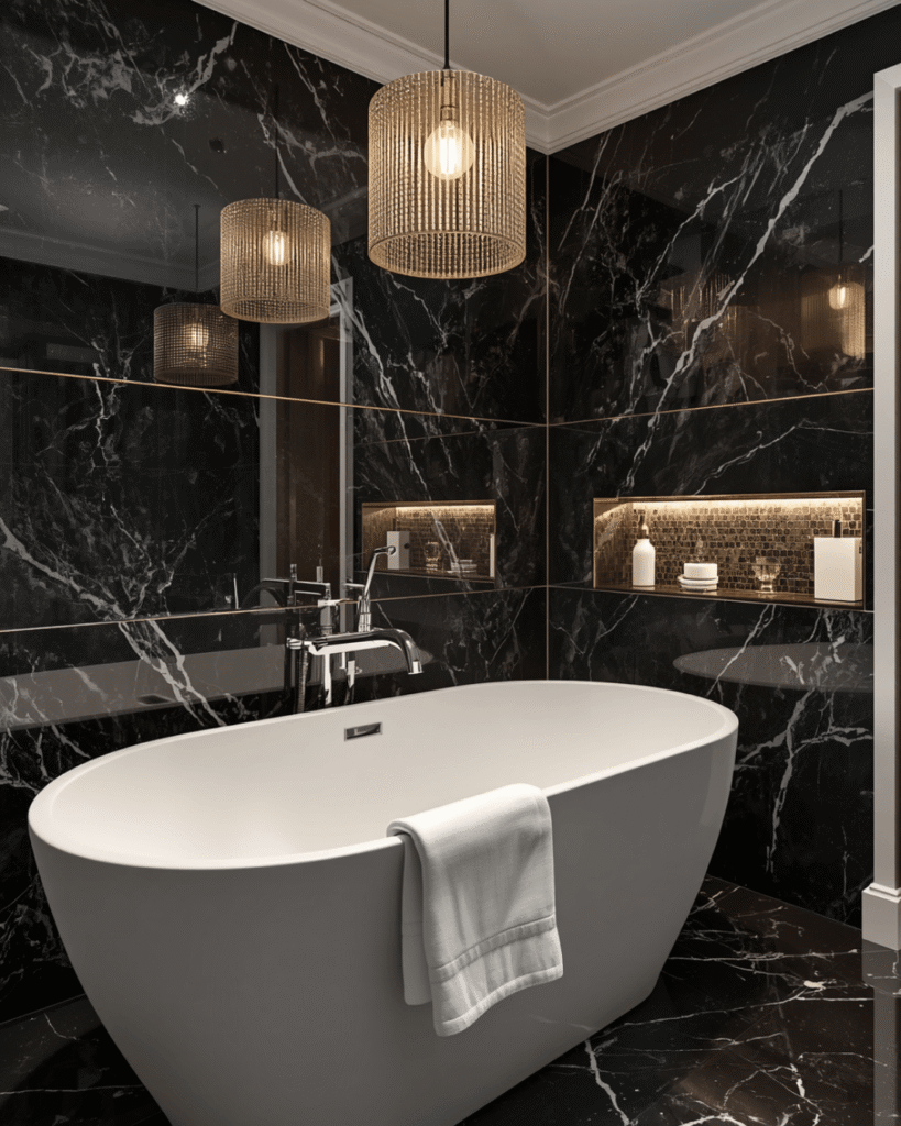 3. Elegant Spa Bathroom Decor with Marble Finishes