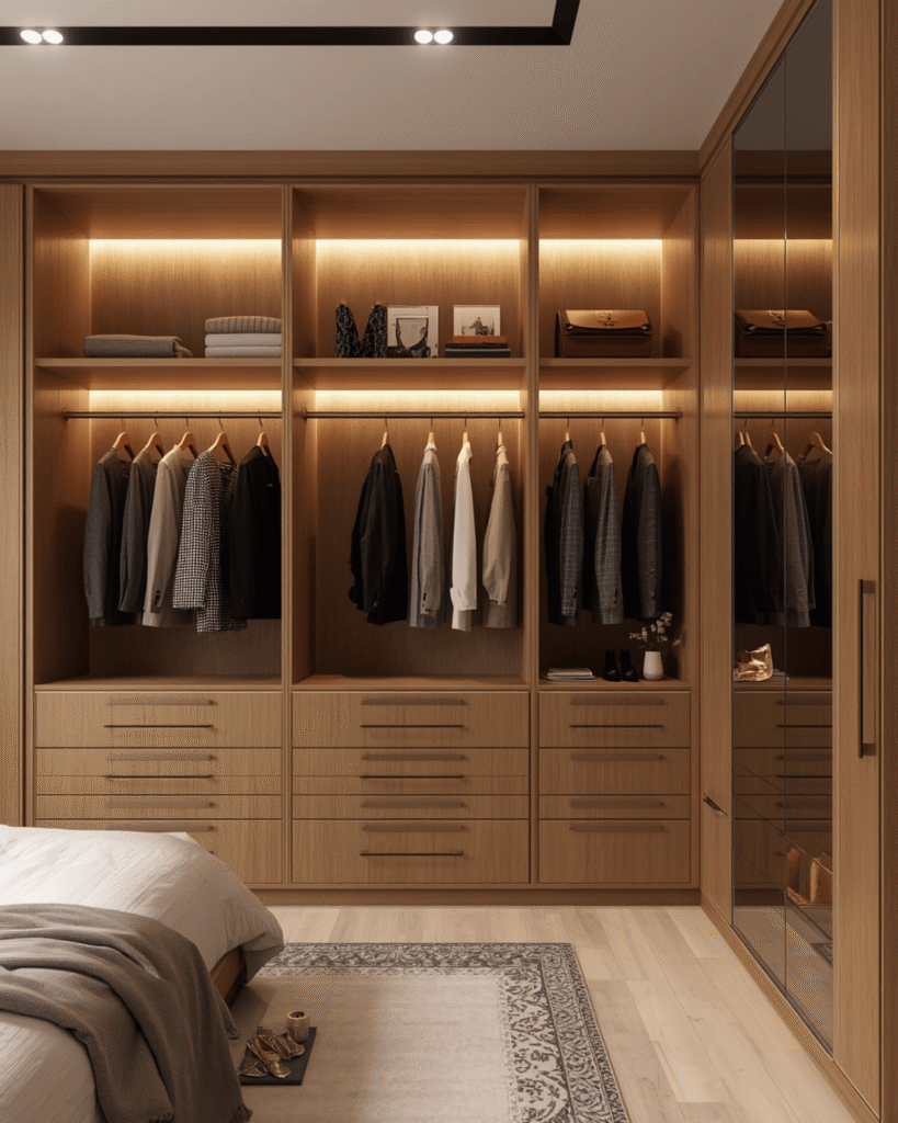 4. Luxury Wooden Wardrobe Design for Elegant Interiors