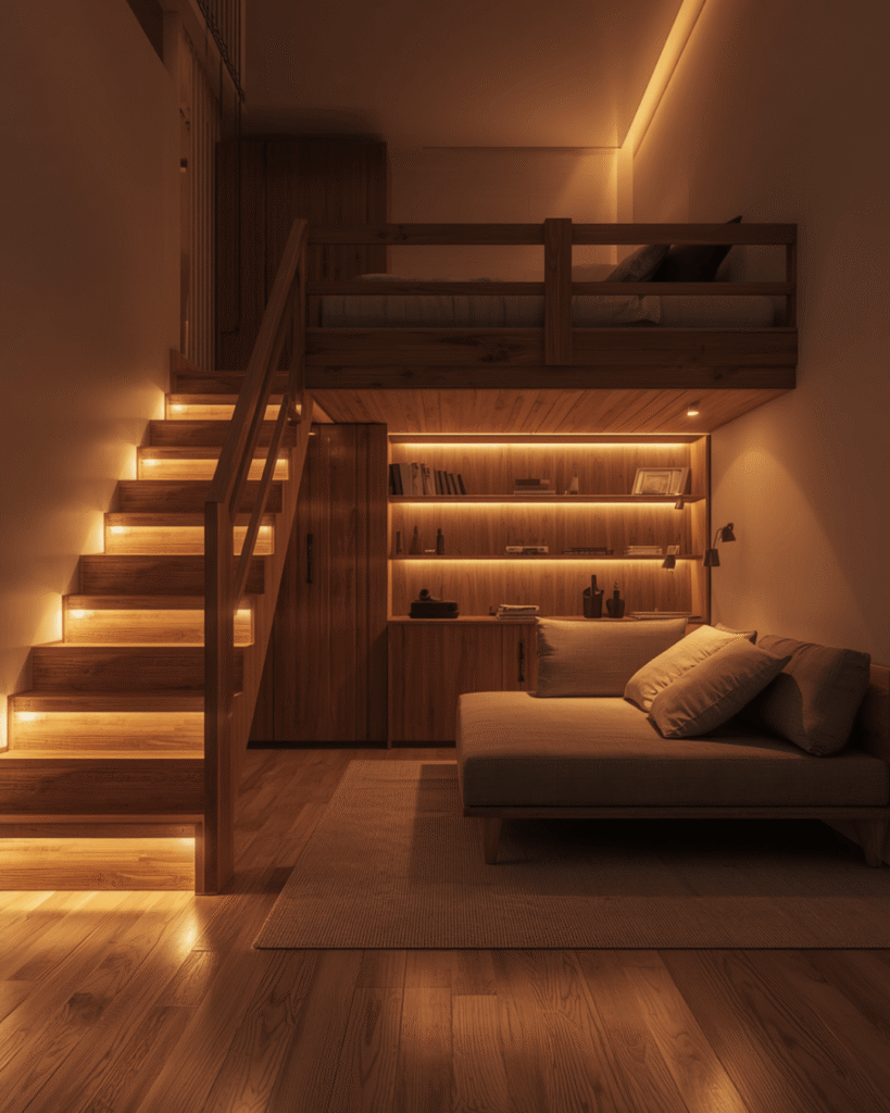 4. Minimalist Loft Bed Design with Wooden Interiors