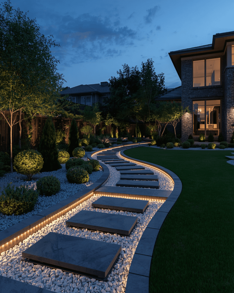 3. Luxury Backyard Landscaping Ideas with Decorative Pebbles