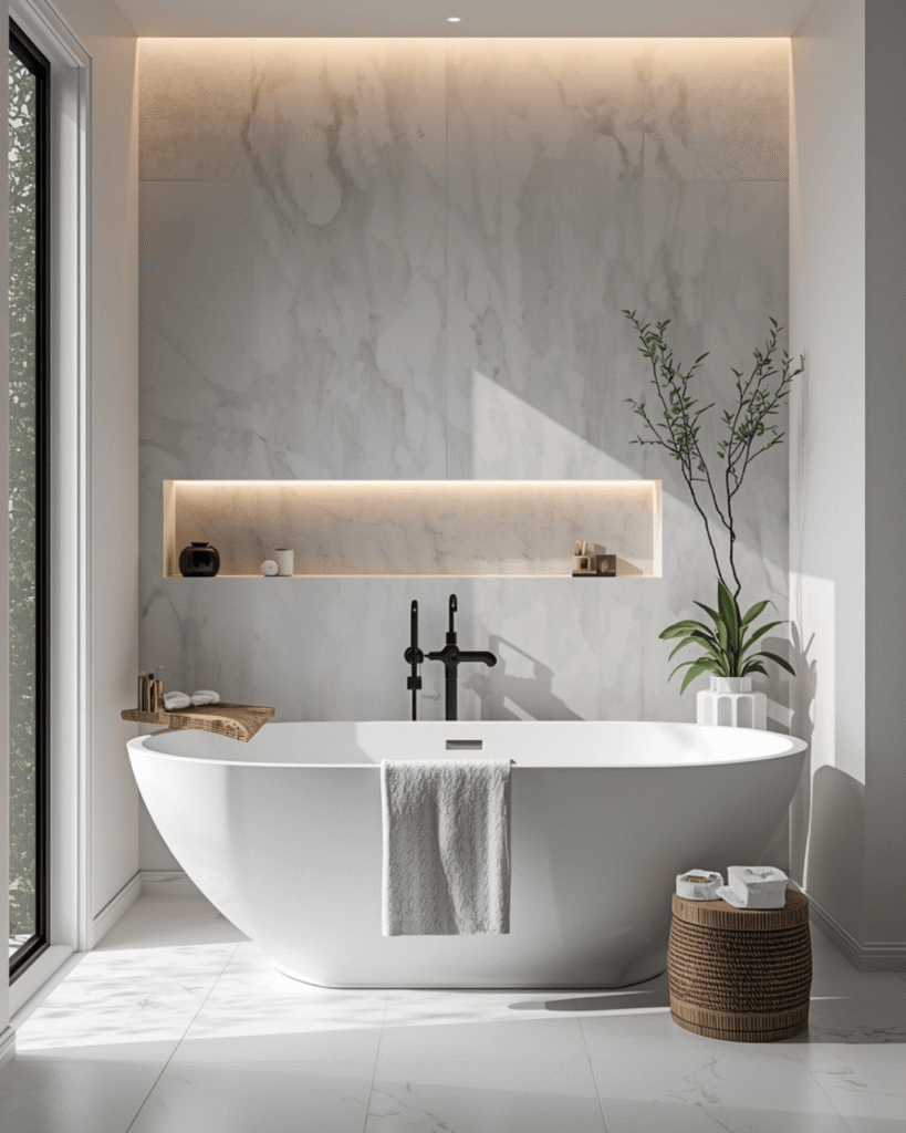 3. Elegant Modern Bathroom Decor with Open Shower